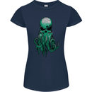 Cthulhu Green Kraken Octopus Skull Womens Petite Cut T-Shirt Navy Blue
