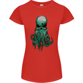 Cthulhu Green Kraken Octopus Skull Womens Petite Cut T-Shirt Red
