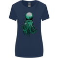 Cthulhu Green Kraken Octopus Skull Womens Wider Cut T-Shirt Navy Blue