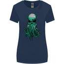 Cthulhu Green Kraken Octopus Skull Womens Wider Cut T-Shirt Navy Blue