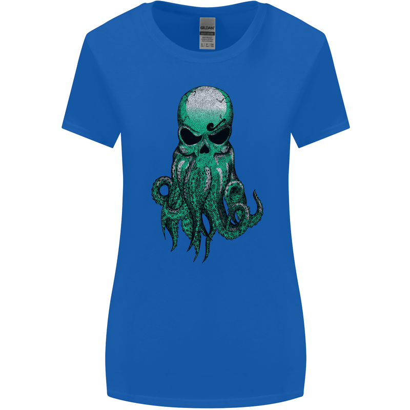 Cthulhu Green Kraken Octopus Skull Womens Wider Cut T-Shirt Royal Blue