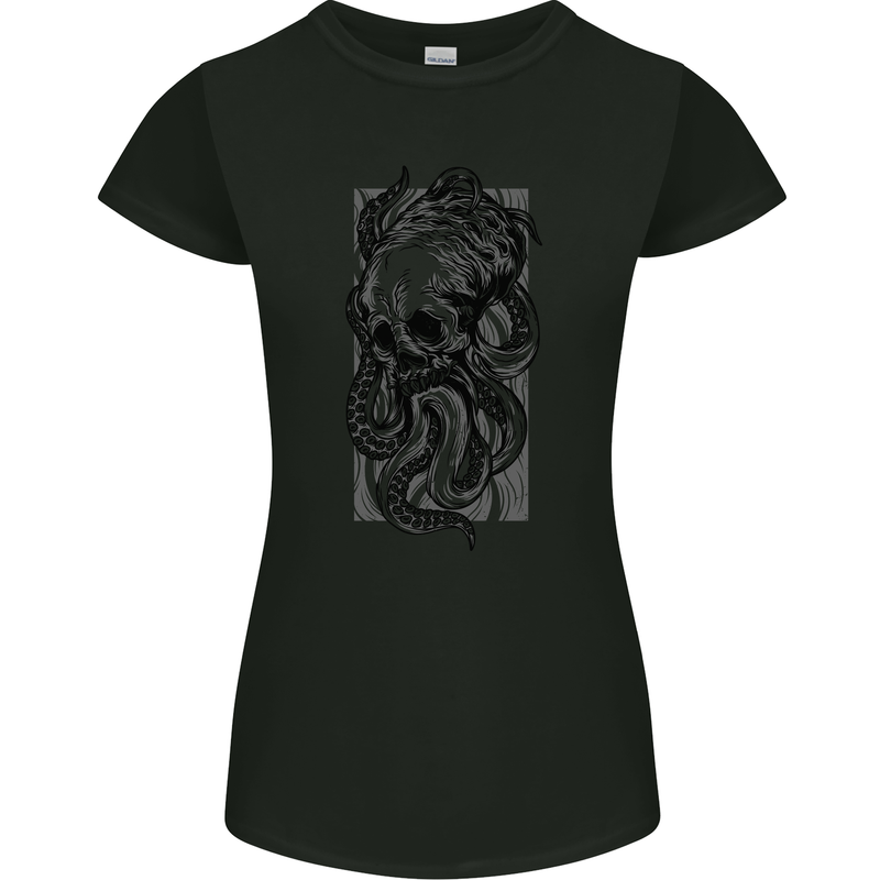 Cthulhu Octopus Kraken Octoskull Womens Petite Cut T-Shirt Black
