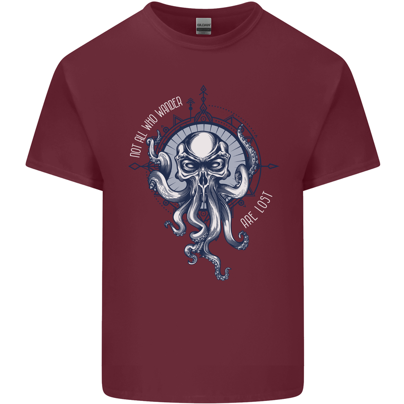 Cthulhu Wander Kraken Octopus Ocean Mens Cotton T-Shirt Tee Top Maroon
