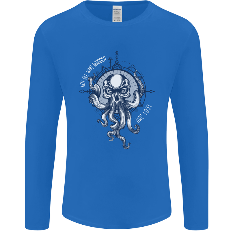 Cthulhu Wander Kraken Octopus Ocean Mens Long Sleeve T-Shirt Royal Blue