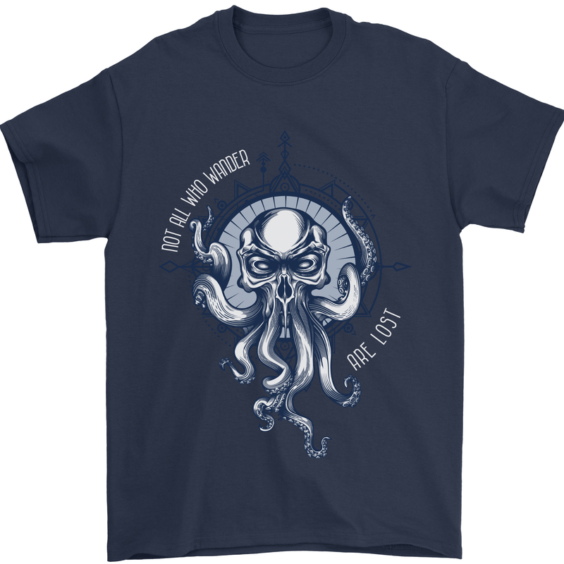 Cthulhu Wander Kraken Octopus Ocean Mens T-Shirt 100% Cotton Navy Blue