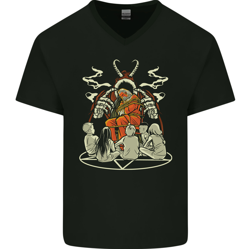 Cult Christmas Evil Santa Anti Xmas Demon Mens V-Neck Cotton T-Shirt Black
