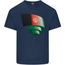Curled Afghanistan Flag Afghan Day Football Mens Cotton T-Shirt Tee Top Navy Blue