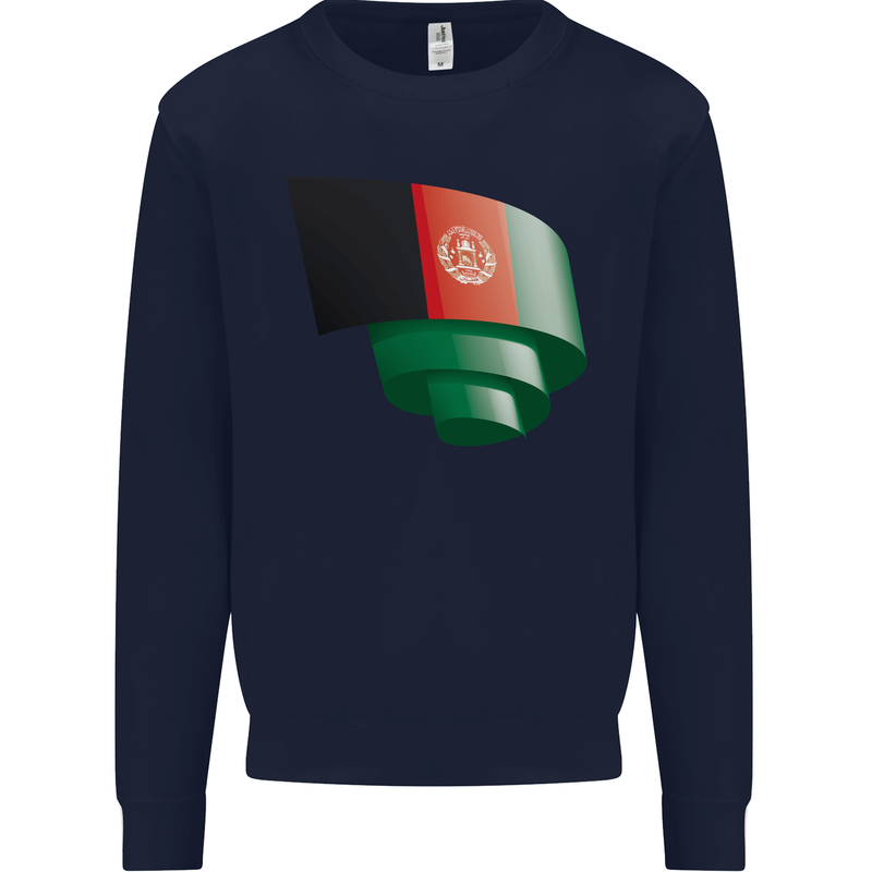 Curled Afghanistan Flag Afghan Day Football Mens Sweatshirt Jumper Navy Blue