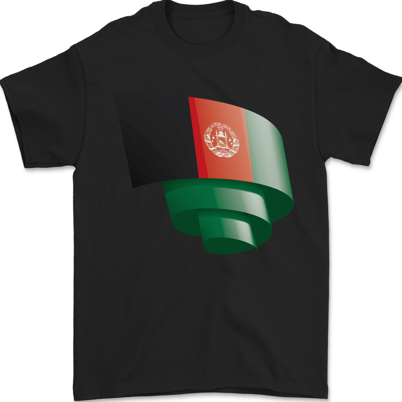 Curled Afghanistan Flag Afghan Day Football Mens T-Shirt 100% Cotton Black