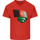 Curled Afghanistan Flag Afghan Day Football Mens V-Neck Cotton T-Shirt Red