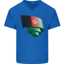 Curled Afghanistan Flag Afghan Day Football Mens V-Neck Cotton T-Shirt Royal Blue