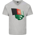 Curled Afghanistan Flag Afghan Day Football Mens V-Neck Cotton T-Shirt Sports Grey