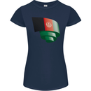 Curled Afghanistan Flag Afghan Day Football Womens Petite Cut T-Shirt Navy Blue