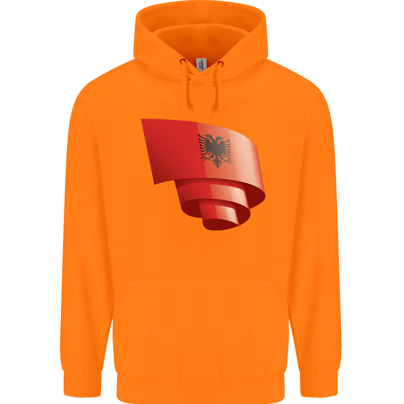 Curled Albania Flag Albanian Day Football Childrens Kids Hoodie Orange