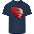 Curled Albania Flag Albanian Day Football Kids T-Shirt Childrens Navy Blue