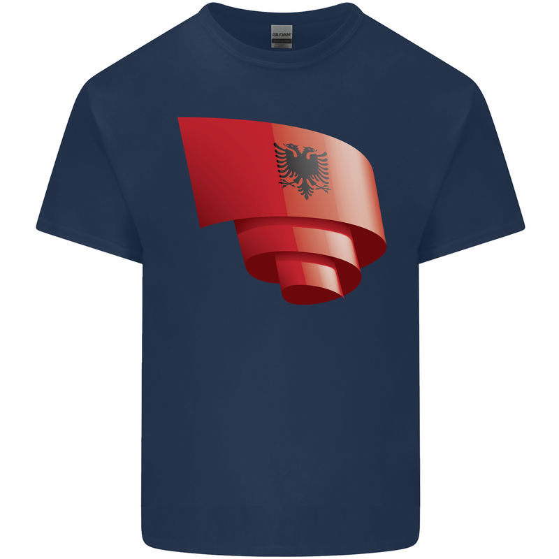 Curled Albania Flag Albanian Day Football Kids T-Shirt Childrens Navy Blue