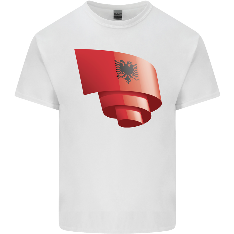 Curled Albania Flag Albanian Day Football Kids T-Shirt Childrens White