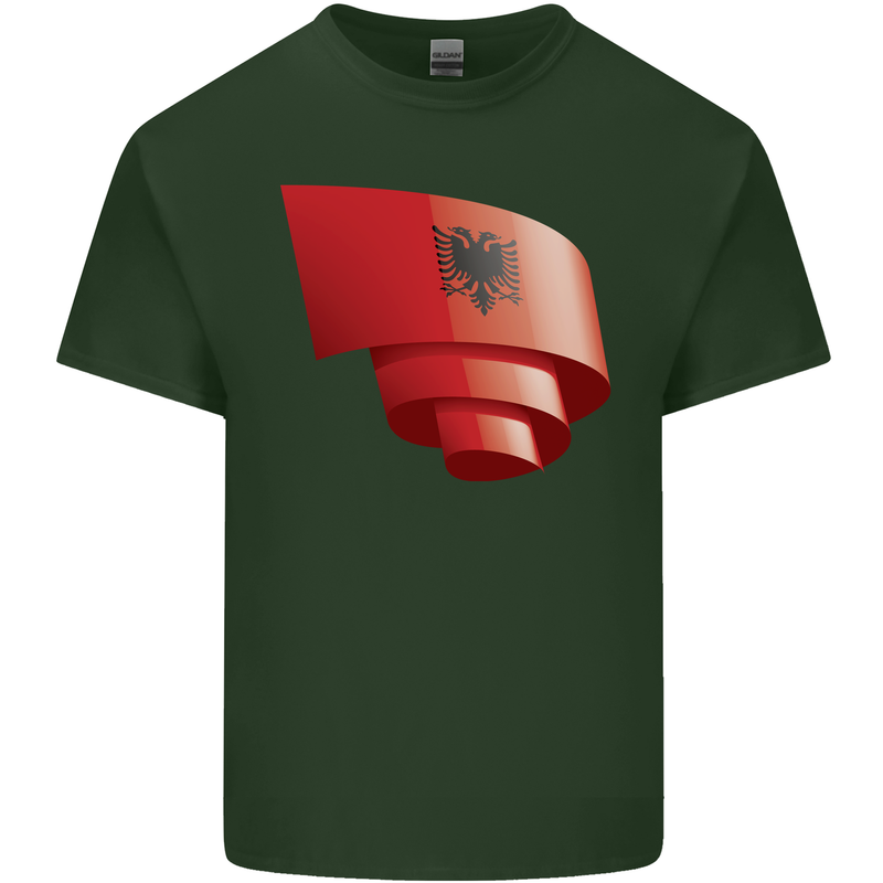 Curled Albania Flag Albanian Day Football Mens Cotton T-Shirt Tee Top Forest Green