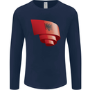 Curled Albania Flag Albanian Day Football Mens Long Sleeve T-Shirt Navy Blue