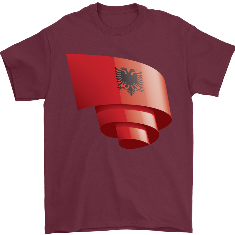 Curled Albania Flag Albanian Day Football Mens T-Shirt 100% Cotton Maroon