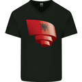 Curled Albania Flag Albanian Day Football Mens V-Neck Cotton T-Shirt Black
