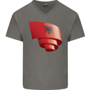 Curled Albania Flag Albanian Day Football Mens V-Neck Cotton T-Shirt Charcoal
