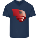 Curled Albania Flag Albanian Day Football Mens V-Neck Cotton T-Shirt Navy Blue
