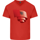 Curled Albania Flag Albanian Day Football Mens V-Neck Cotton T-Shirt Red
