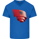 Curled Albania Flag Albanian Day Football Mens V-Neck Cotton T-Shirt Royal Blue