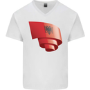 Curled Albania Flag Albanian Day Football Mens V-Neck Cotton T-Shirt White