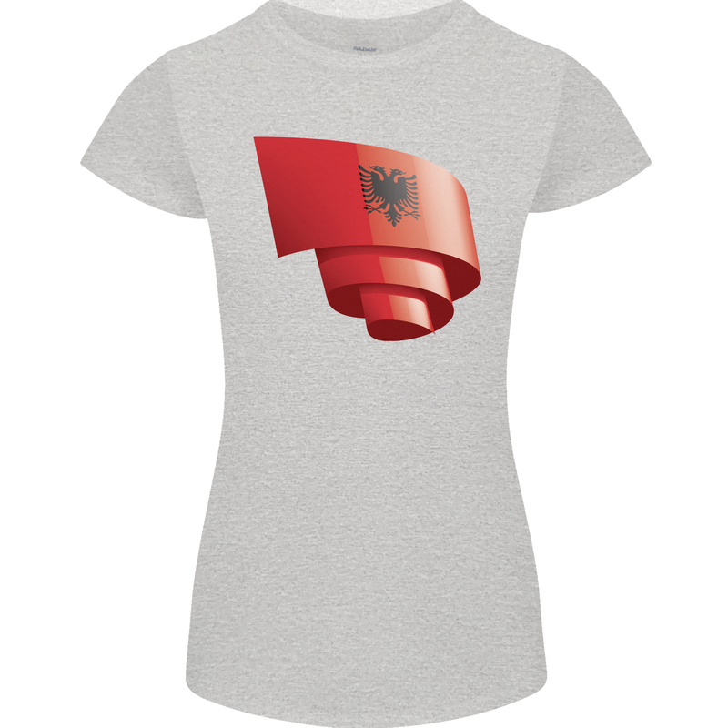 Curled Albania Flag Albanian Day Football Womens Petite Cut T-Shirt Sports Grey