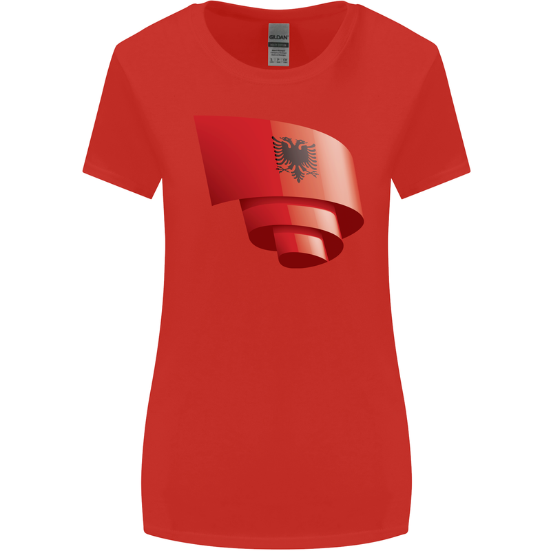 Curled Albania Flag Albanian Day Football Womens Wider Cut T-Shirt Red