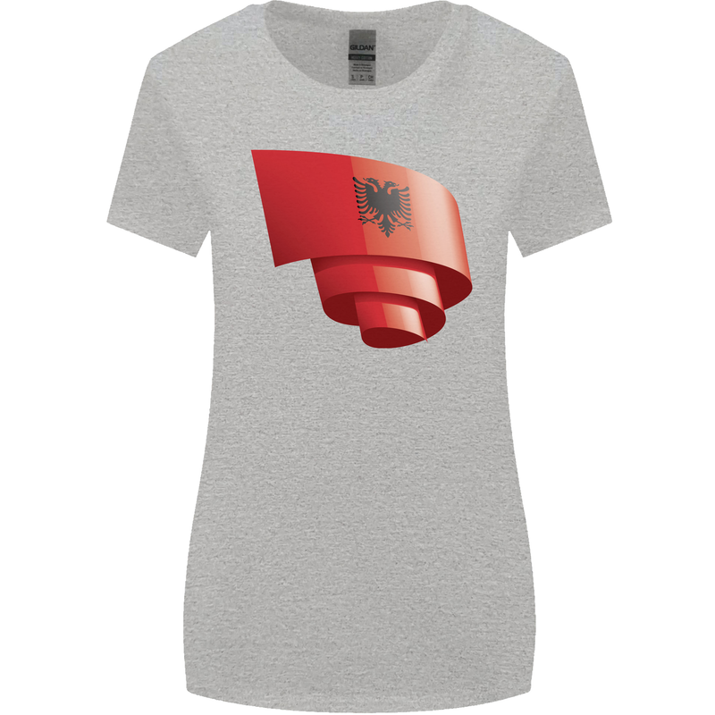 Curled Albania Flag Albanian Day Football Womens Wider Cut T-Shirt Sports Grey