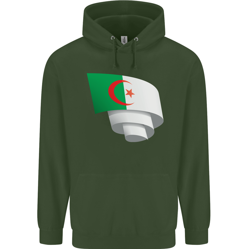 Curled Algeria Flag Algerian Day Football Childrens Kids Hoodie Forest Green