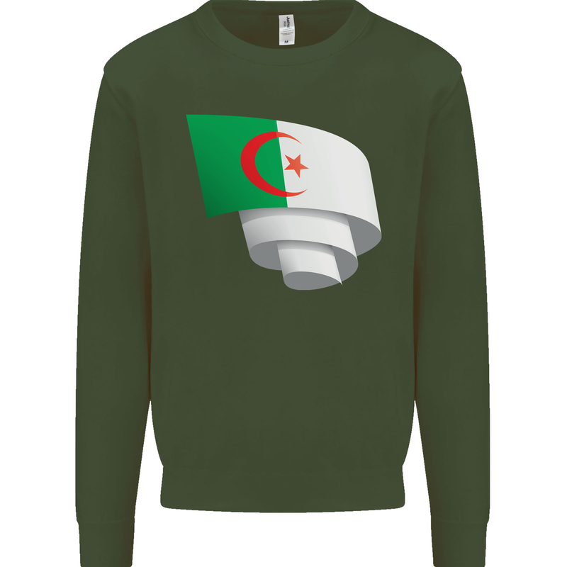 Curled Algeria Flag Algerian Day Football Kids Sweatshirt Jumper Forest Green