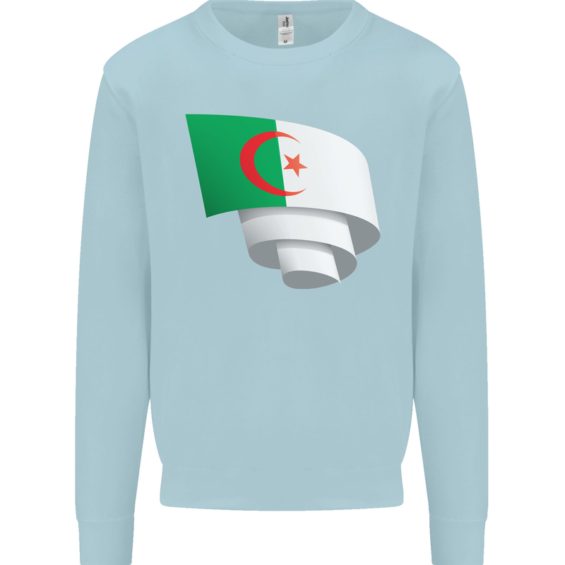 Curled Algeria Flag Algerian Day Football Kids Sweatshirt Jumper Light Blue