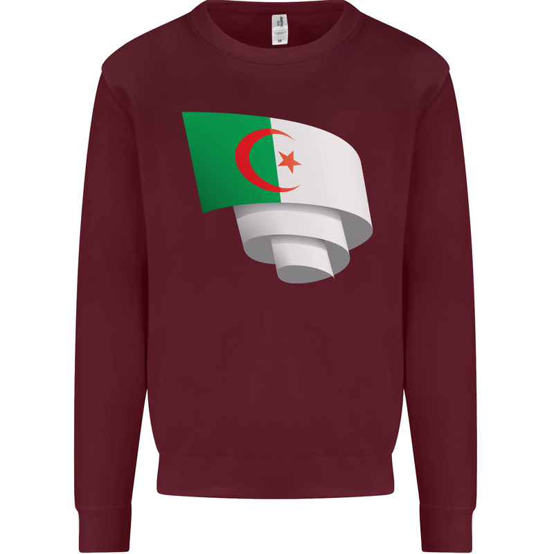 Curled Algeria Flag Algerian Day Football Kids Sweatshirt Jumper Maroon