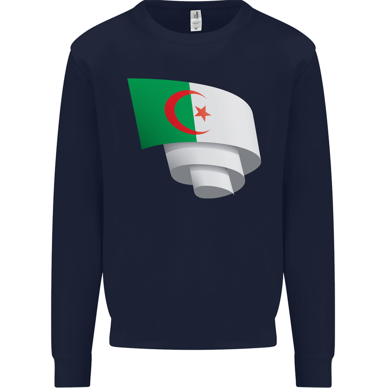 Curled Algeria Flag Algerian Day Football Kids Sweatshirt Jumper Navy Blue