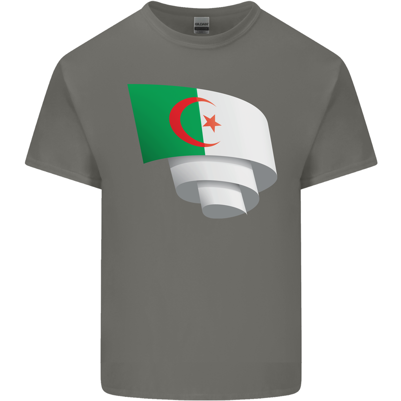 Curled Algeria Flag Algerian Day Football Kids T-Shirt Childrens Charcoal