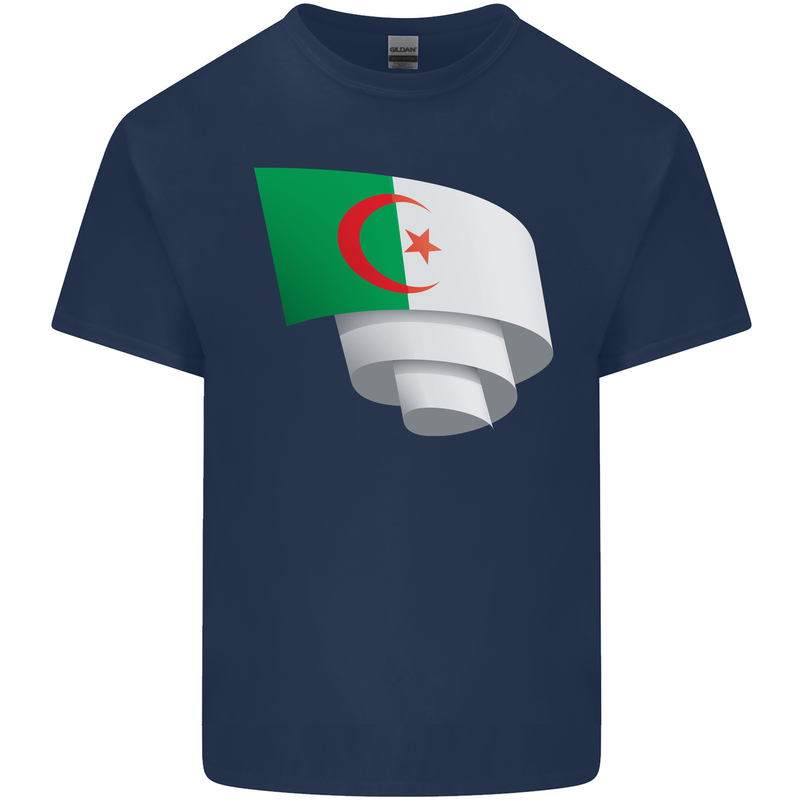 Curled Algeria Flag Algerian Day Football Kids T-Shirt Childrens Navy Blue
