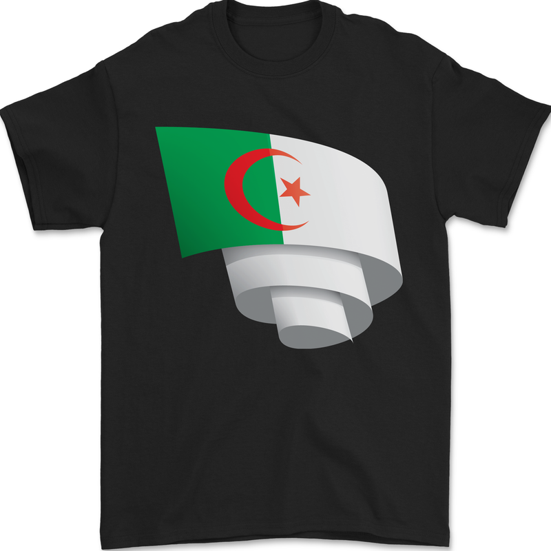 Curled Algeria Flag Algerian Day Football Mens T-Shirt 100% Cotton Black