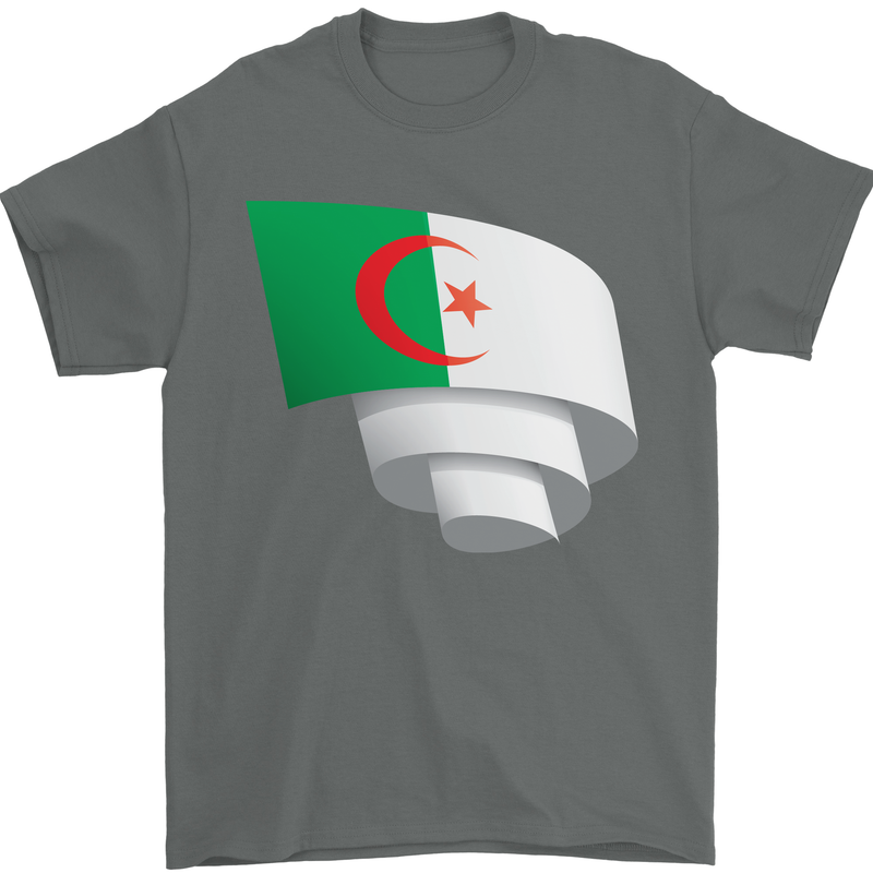 Curled Algeria Flag Algerian Day Football Mens T-Shirt 100% Cotton Charcoal