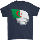 Curled Algeria Flag Algerian Day Football Mens T-Shirt 100% Cotton Navy Blue
