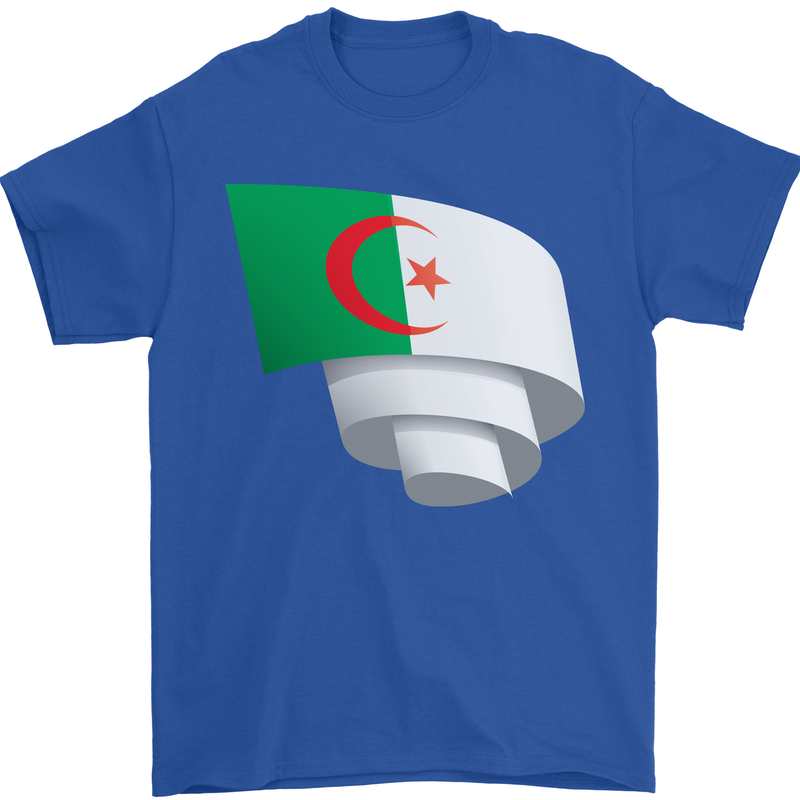 Curled Algeria Flag Algerian Day Football Mens T-Shirt 100% Cotton Royal Blue