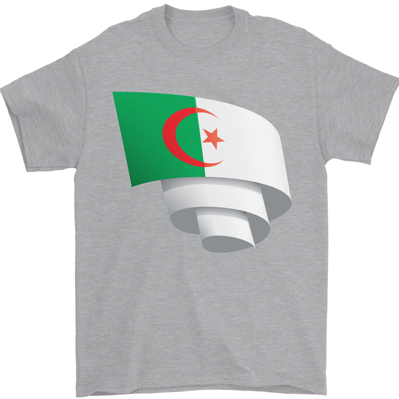 Curled Algeria Flag Algerian Day Football Mens T-Shirt 100% Cotton Sports Grey