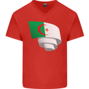 Curled Algeria Flag Algerian Day Football Mens V-Neck Cotton T-Shirt Red