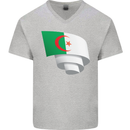 Curled Algeria Flag Algerian Day Football Mens V-Neck Cotton T-Shirt Sports Grey