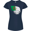 Curled Algeria Flag Algerian Day Football Womens Petite Cut T-Shirt Navy Blue
