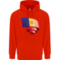 Curled Andorra Flag Andorran Day Football Childrens Kids Hoodie Bright Red