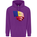 Curled Andorra Flag Andorran Day Football Childrens Kids Hoodie Purple